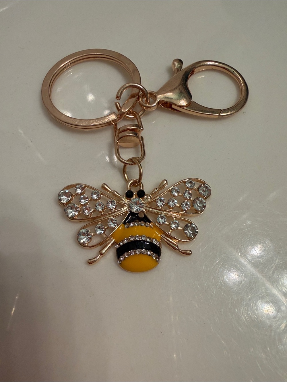 Rhinestone Bee Keychain with Yellow Enamel